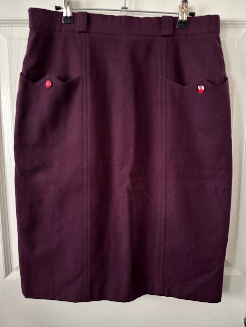 minwear Deep Plum Pencil Skirt with Pocket Buttons